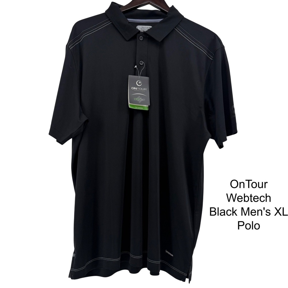 NWT Ontour Webtech Black Men's XL Golf‎ Polo Shirt Moisture Wicking Sport